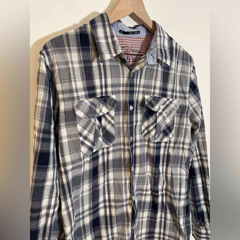 21Men Plaid Long Sleeve Button Down Shirt Mens Size Medium Flip Cuff Detail - Picture 3 of 9